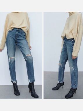 Zara distressed high rise ankle length jeans- NWT